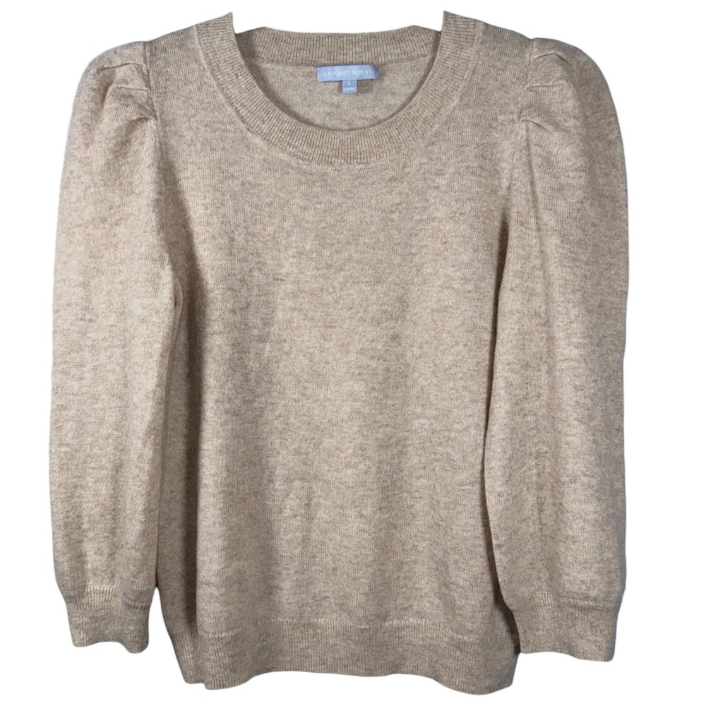 Antonio Melani Womens Size Large Camel Beige Cashmere Lisa Puff Sleeve Pullover